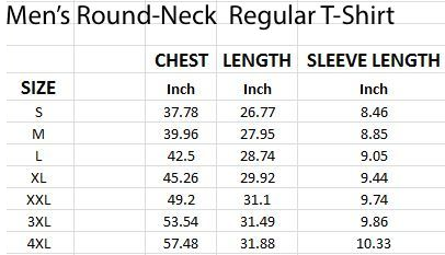 Mens Round Neck Regular T shirt Size Chart