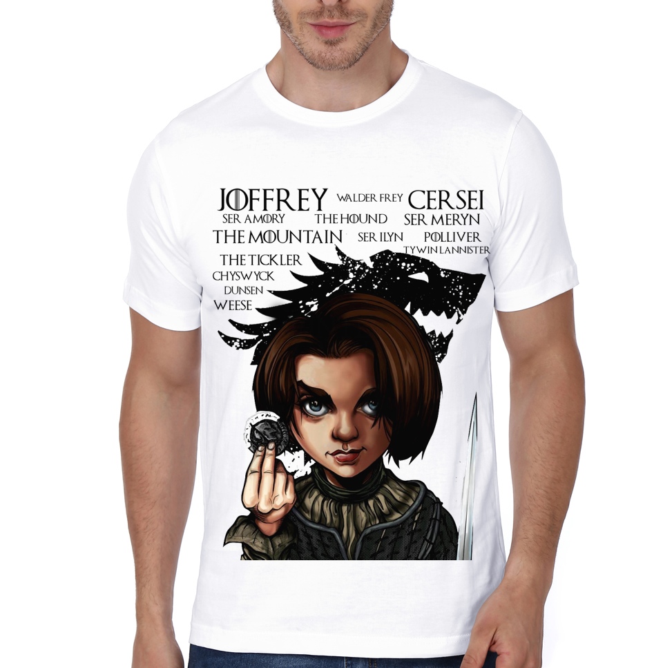 arya stark list white tshirt model