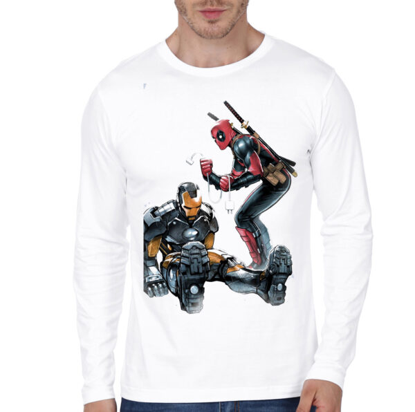 Naughty Deadpool White Full Sleeve Tee