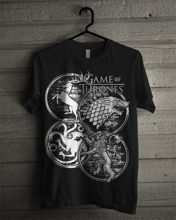 4 House Game Of Thrones Black T-Shirt - Image 3