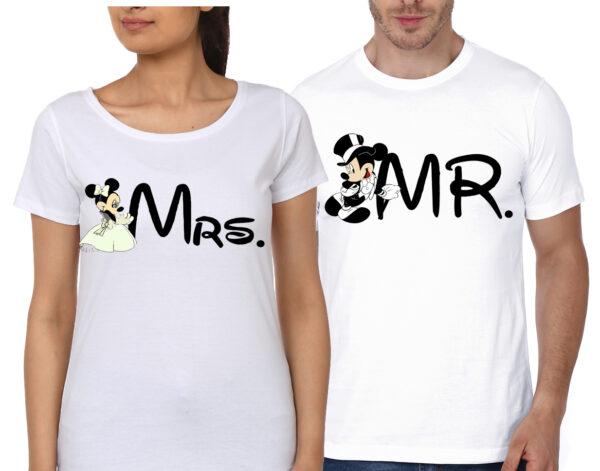 Mr & Mrs Mickey White Couple T-Shirt