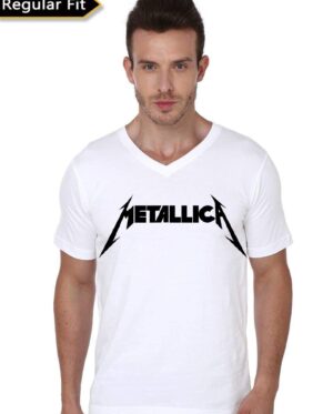 metallica white vneck tshirt
