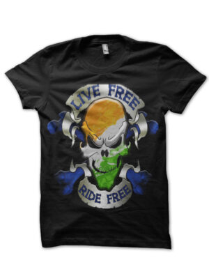 live free ride free bike indian flag skull black tshirt