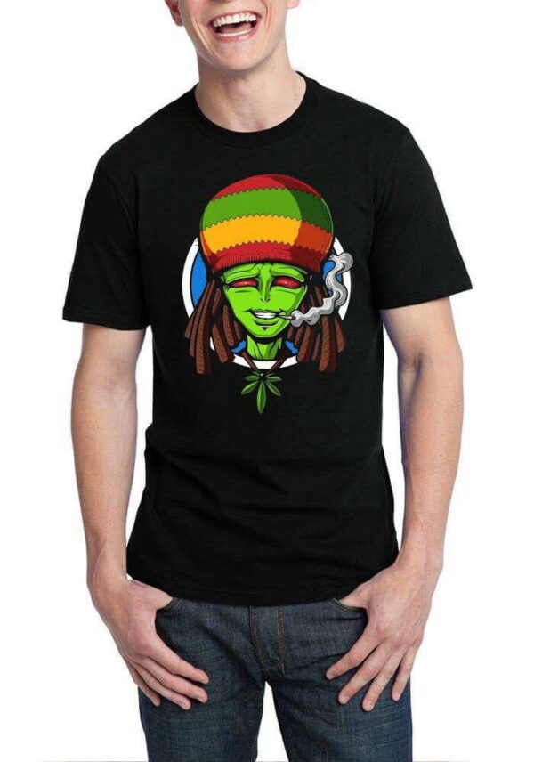 Psychedelic Rasta Alien Black Half Sleeve T-Shirt