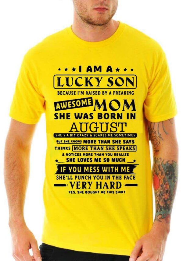 I Am A Lucky Son Half Sleeve Yellow T-Shirt