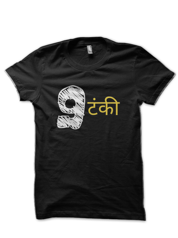 9Tanki Hinglish Print Black T-Shirt