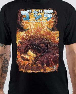 Godzilla On Fire Black T-Shirt