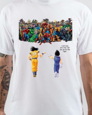 Goku and Vegeta Vs Marvel White T-Shirt