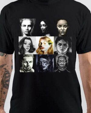 Hollywood Wall Of Fame Actors Portrait Black T-Shirt