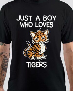 Just A Boy Who Loves Tiger Black T-Shirt