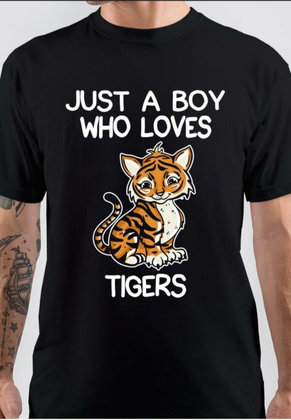 Just A Boy Who Loves Tiger Black T-Shirt