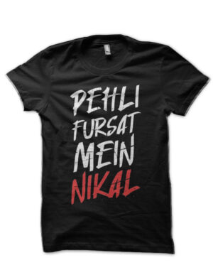 Pehli Fursat Mein Nikal Hinglish Print Black T-Shirt