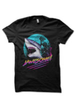 Synthwave Shark Jawesome Black T-Shirt