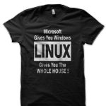 Microsoft Gave Window Linux Gave Whole House Black T-Shirt