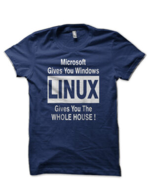 Microsoft Gave Window Linux Gave Whole House Navy Blue T-Shirt
