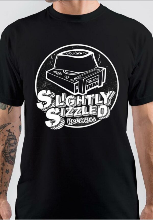 slightly sizzled record black tshirt