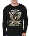 Ledgends Are Born In September Full Sleeve Black T-Shirt