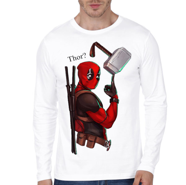 Deadpool White Full Sleeve Tee