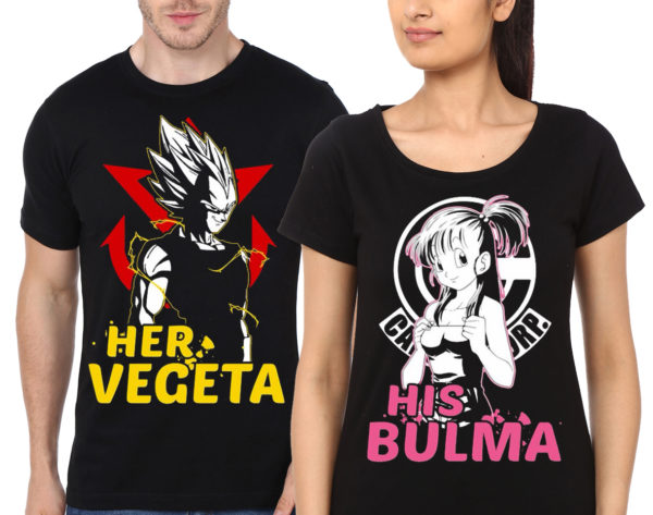 Her Vegeta / His Bulma Couple Black T-Shirt